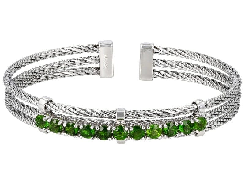 Green Chrome Diopside Rhodium Over Sterling Silver Cuff Bracelet 2.71ctw