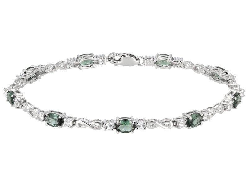 Green Lab Created Spinel Rhodium Over Sterling Silver Bracelet 5.00ctw