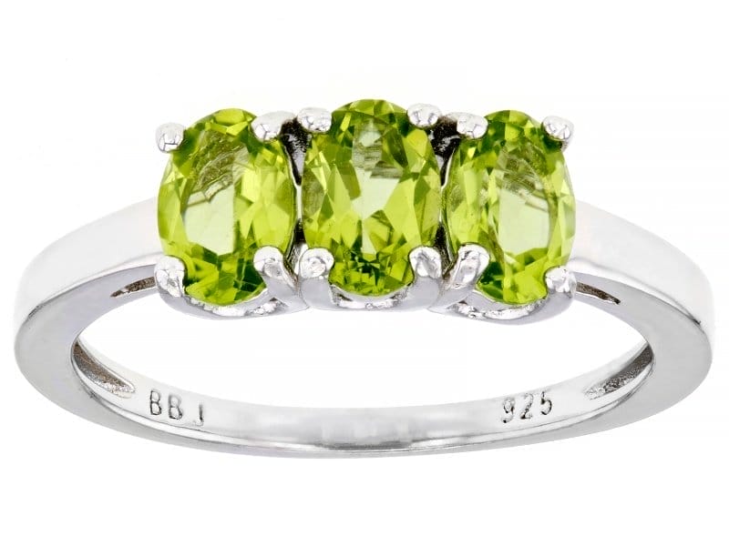 Green Peridot Rhodium Over Sterling Silver 3-Stone Ring 1.26ctw