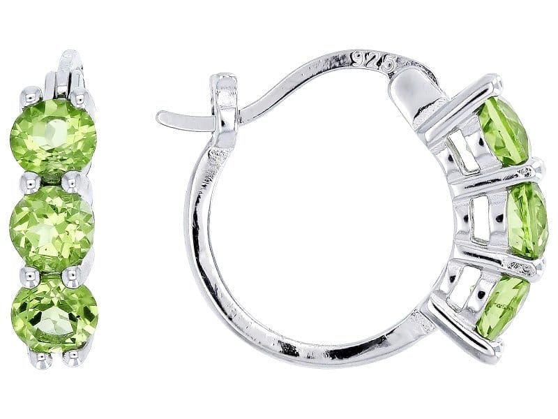 Green Peridot Rhodium Over Sterling Silver 3-Stone Hoop Earrings 1.60ctw