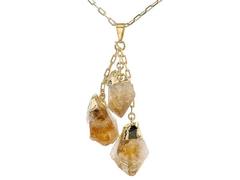 Citrine 18k Yellow Gold Over Brass Drop Pendant With 32" Chain