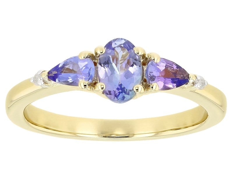 Tanzanite With White Diamond 18k Yellow Gold Over Sterling Silver Ring 0.75ctw