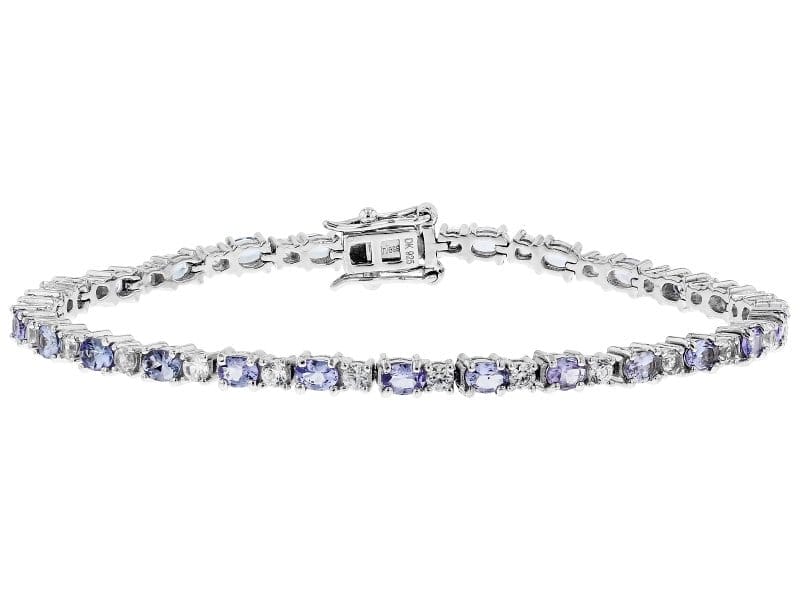 Blue Tanzanite Rhodium Over Sterling Silver Tennis Bracelet 5.21ctw