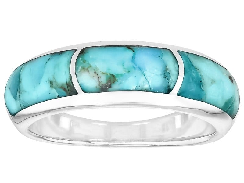 Blue Composite Turquoise Sterling Silver 3-Stone Inlay Ring