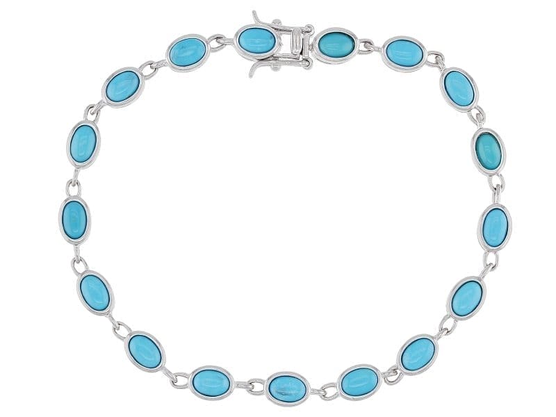 Blue Sleeping Beauty Turquoise Rhodium Over Sterling Silver Tennis Bracelet