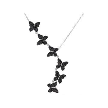 Black Spinel Rhodium Over Sterling Silver Butterfly Necklace 1.34ctw