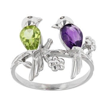 Purple Amethyst Rhodium Over Sterling Silver "Love Birds" Ring 0.90ctw