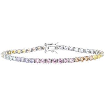 Multi Color Cubic Zirconia Rhodium Over Sterling Silver Tennis Bracelet 17.50ctw