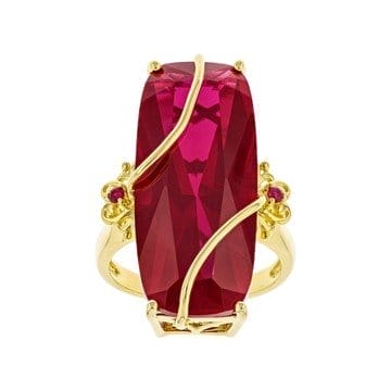 Red Lab Created Ruby 18k Yellow Gold Over Sterling Silver 3-stone Ring 21.43ctw