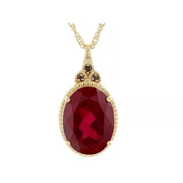 Lab Ruby with Red Diamonds 18k Yellow Gold over Sterling Silver Pendant with Chain 10.84ctw