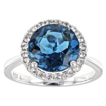 London Blue Topaz Rhodium Over Silver Halo Ring 3.80ctw