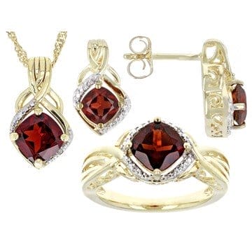 Red Garnet 14k Yellow Gold Over Sterling Silver Ring Earrings & Pendant With Chain Set 4.71ctw