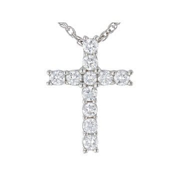 White Lab-Grown Diamond Rhodium Over Sterling Silver Cross Pendant With 18" Rope Chain 0.25ctw