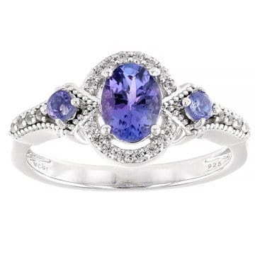 Blue Tanzanite Rhodium Over Sterling Silver Ring