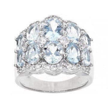 Blue Aquamarine Rhodium Over Silver Band Ring 4.03ctw