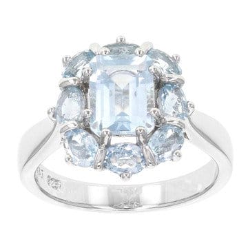 Blue aquamarine rhodium over sterling silver ring 2.64ctw