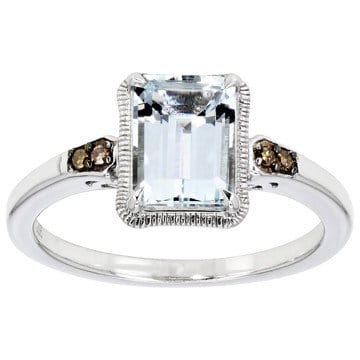 Blue Aquamarine With Champagne Diamond Accent Rhodium Over Sterling Silver Ring 1.12ctw