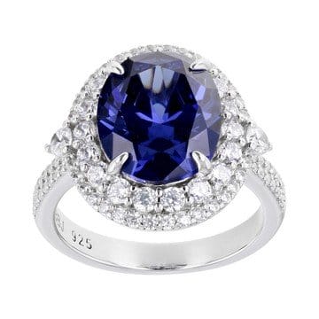 Blue And White Cubic Zirconia Rhodium Over Sterling Silver Ring 10.13ctw