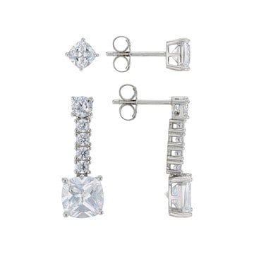 White Cubic Zirconia Rhodium Over Sterling Silver Earring Set 12.96ctw