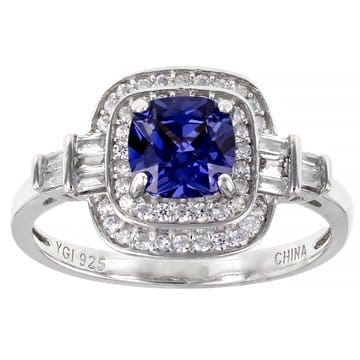 Blue And White Cubic Zirconia Rhodium Over Sterling Silver Ring 2.25ctw