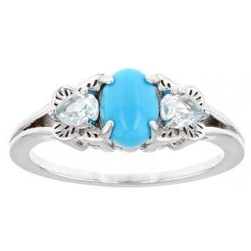 Blue Sleeping Beauty Turquoise Rhodium Over Sterling Silver Ring 0.31ctw