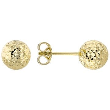 14k Yellow Gold 8mm Diamond-Cut Ball Stud Earrings