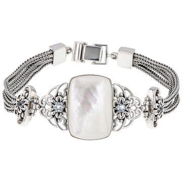 White Mother-Of-Pearl Rhodium Over Sterling Silver Bracelet 0.58ctw