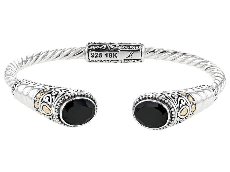 Black Spinel Sterling Silver With 18K Yellow Gold Accent Cable Cuff Bracelet 4.60ctw