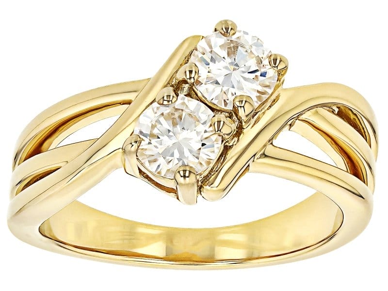 Moissanite 14k Yellow Gold Over Silver Bypass Ring 1.00ctw DEW.