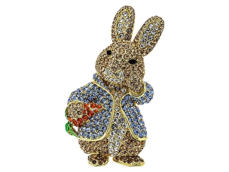 Multicolor Crystal Gold Tone Bunny Brooch