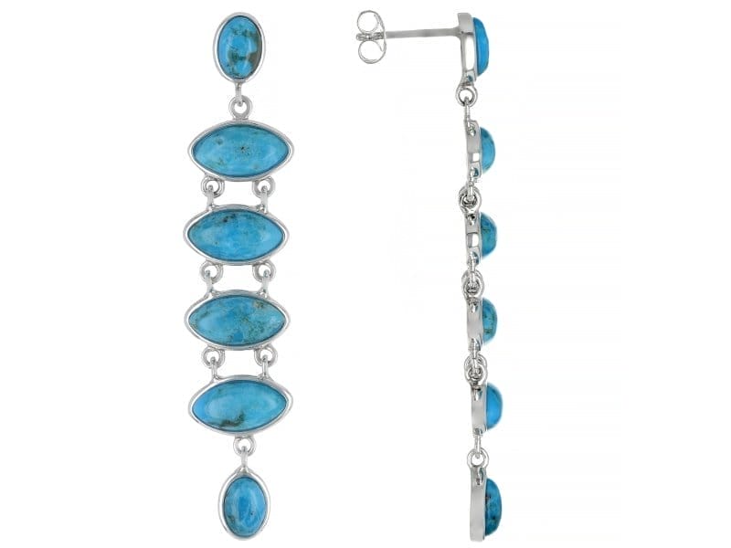 Blue Turquoise Rhodium Over Silver Dangle Earrings