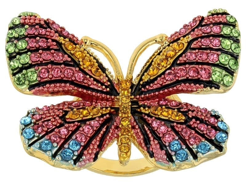 Multicolor Crystal Gold Tone Butterfly Statement Ring