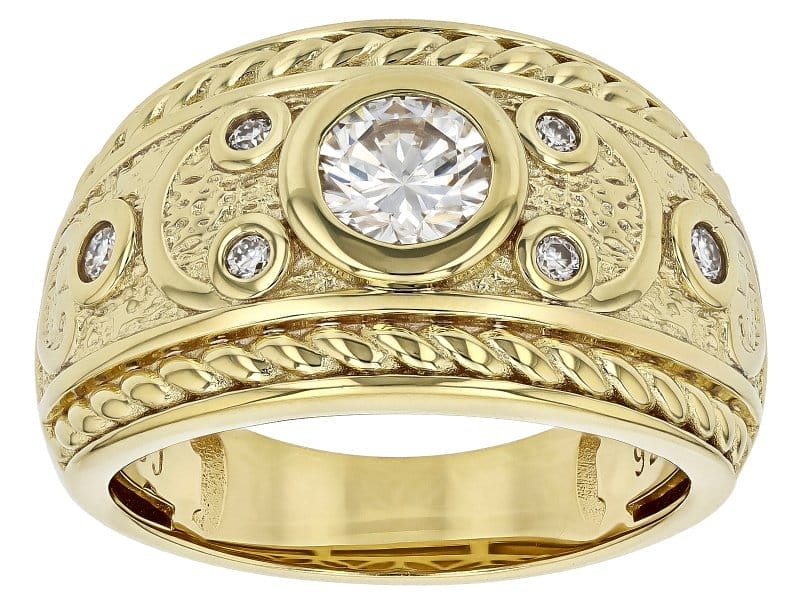 Moissanite 14k Yellow Gold Over Silver Vintage Design Ring .74ctw DEW.