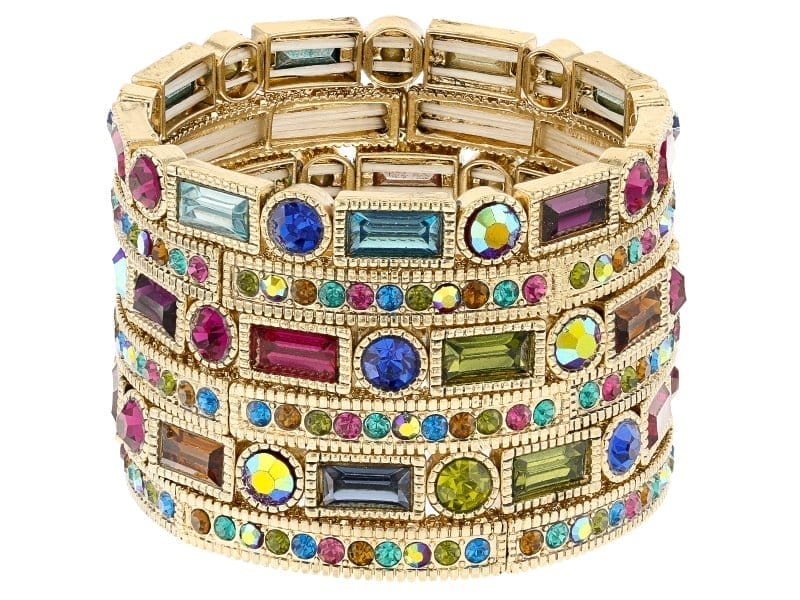 Multicolor Crystal Gold Tone Stretch Bracelet Set Of 6