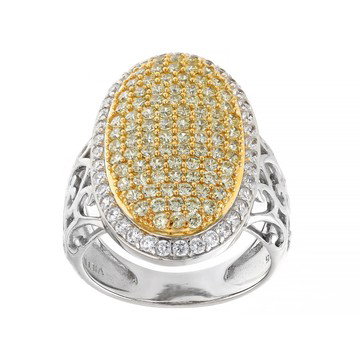 Canary And White Cubic Zirconia Platinum Over Sterling Silver Sunrise Collection Ring 3.06ctw