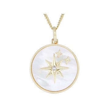 Cubic Zirconia And White Mother Of Pearl 14k Yellow Gold Over Silver North Star Pendant 0.02ctw