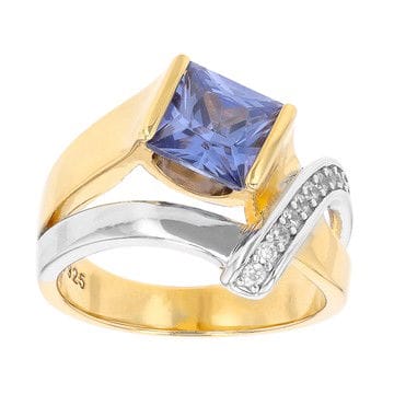 Blue And White Cubic Zirconia Rhodium And 18k Yellow Gold Over Silver Ring 3.57ctw