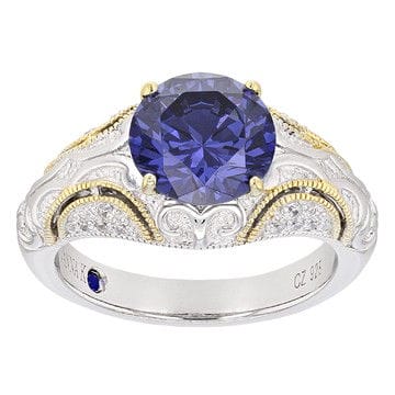 Blue And White Cubic Zirconia Platineve And 18K Yellow Gold Over Sterling Ring 4.45ctw