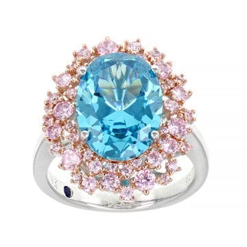 Blue And Pink Cubic Zirconia Platineve Ring 9.82ctw