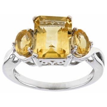 Yellow Citrine Rhodium Over Sterling Silver ring 4.00ctw