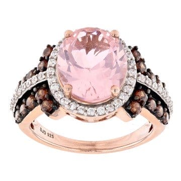 Pink Morganite Simulant And Mocha And White Cubic Zirconia 18k Rose Gold Over Sterling Silver Ring