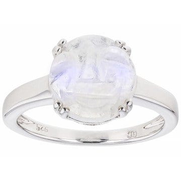 Carved Rainbow Moonstone Rhodium Over Sterling Silver Ring