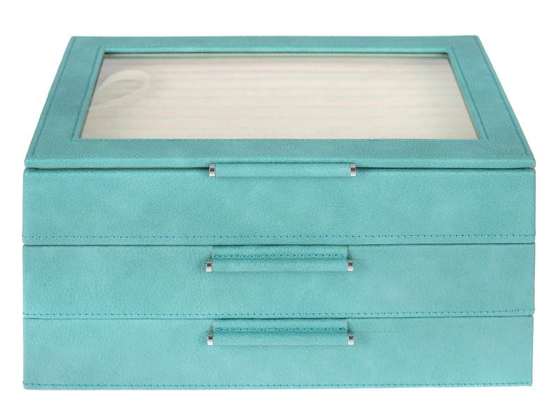 WOLF Medium 3-Tier Jewelry Box with Window and LusterLoc (TM) in Turquoise