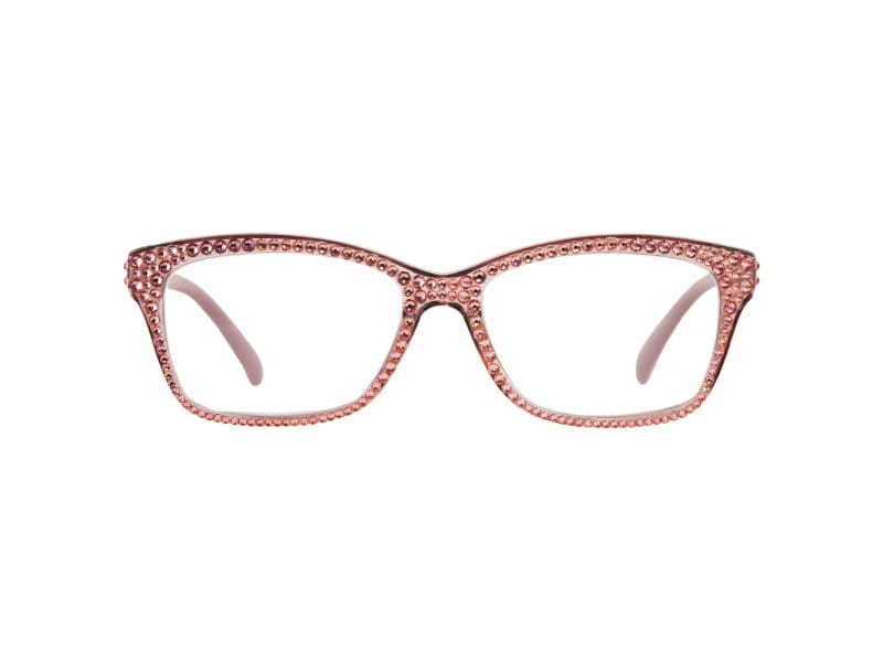 Pink Crystal Rectangular Frame Reading Glasses. Strength 3.00