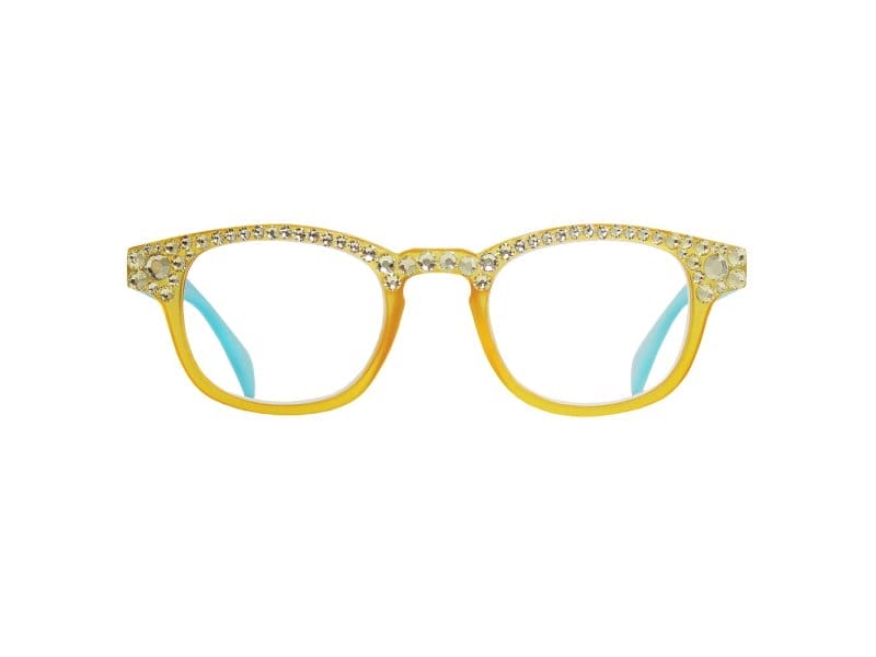 Light Blue Crystal Square Frame Reading Glasses. Strength 3.00