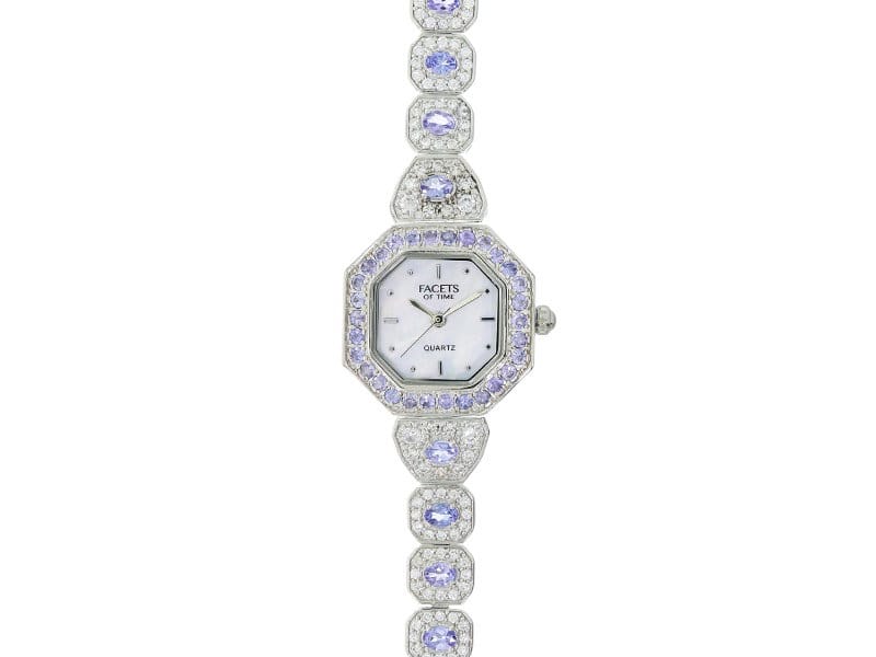 3.17ctw tanzanite 2.31ctw white zircon sterling silver watch