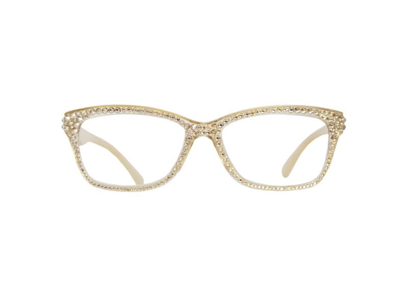 Gold Crystal Rectangular Frame Reading Glasses. Strength 2.00