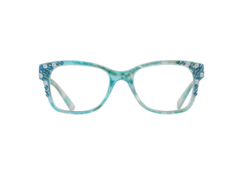 Blue Crystal Square Frame Reading Glasses. Strength 1.50