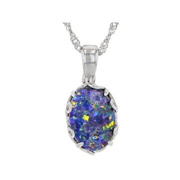 Opal Triplet Rhodium Over Sterling Silver Enhancer With 18" Chain