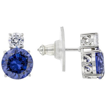 Blue And White Cubic Zirconia Rhodium Over Sterling Silver Earrings 6.23ctw